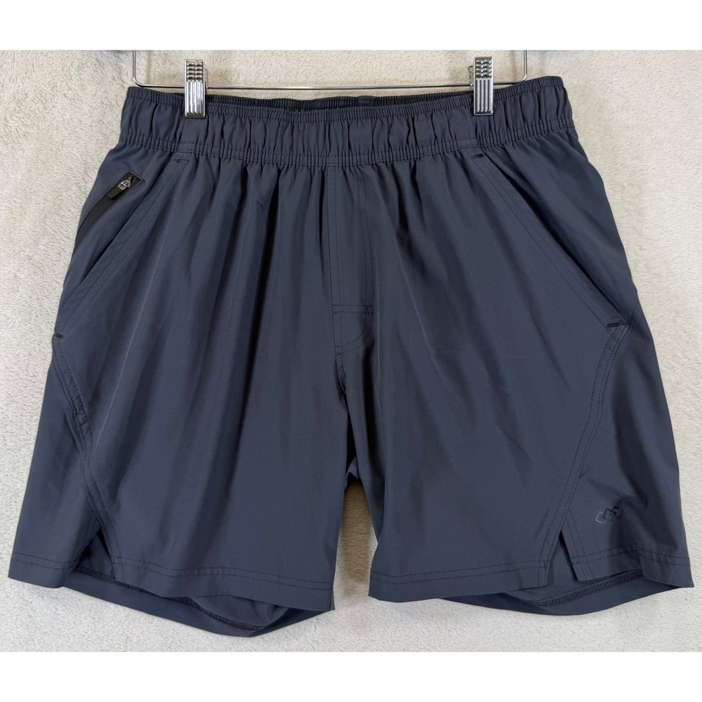LEG3ND Mens Large Athletic Training Shorts Charcoal Gray Zip Pocket Stretch